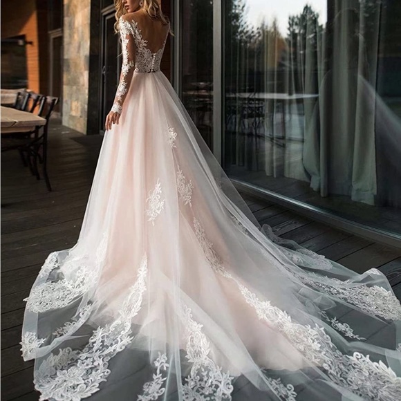 Champagne lace wedding gown - Picture 2 of 14